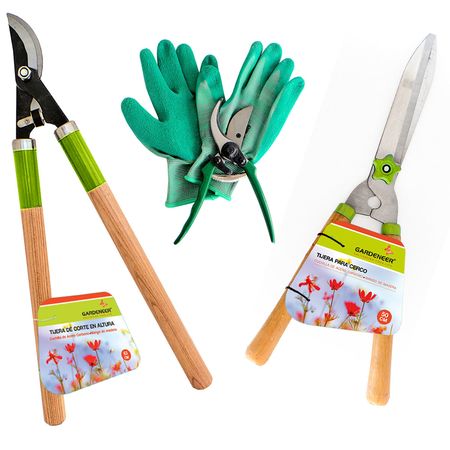 Set De Jardín 3 Tijeras De Poda + Guantes