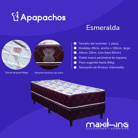 Sommier y Colchon Maxiking Esmeralda 1 Plaza 80x190x26cm de Resortes Bonnell Tela de Jackard