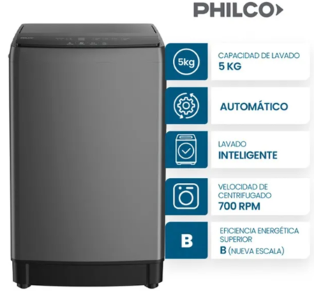 Lavarropas Automático Philco PHLS67GN 5Kg 700Rpm Gris