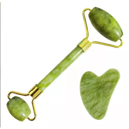 Kit Masajeador Facial Jade Rodillo piedra Gua Sha Masajes