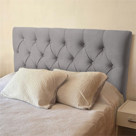 Respaldo de cama 1 plaz y media (100x120 cm) modelo capitone gris plata