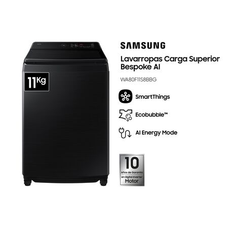 Lavarropas Samsung Carga Superior WA80F11S8BBG 11 Kg Black