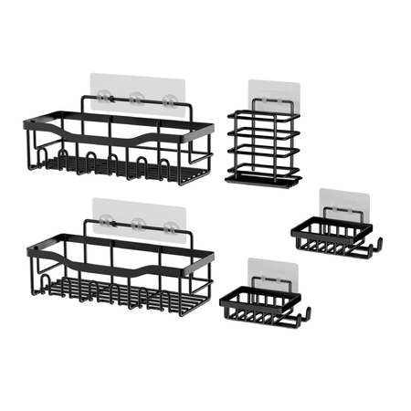 Set De Accesorios De Baño Waggs 5 Organizadores Adhesivos Negro