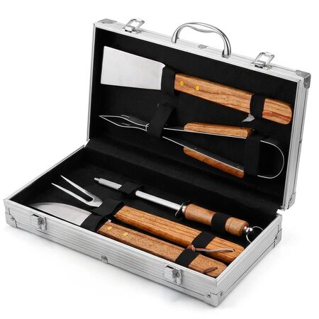 Kit Para Parrilla Gadnic 5 Piezas Acero Inoxidable Asado Pinza Espátula Pinche Afilador Cuchilla