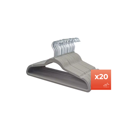Pack De 20 Perchas Terciopelo Antideslizante Ultradelgadas Gris