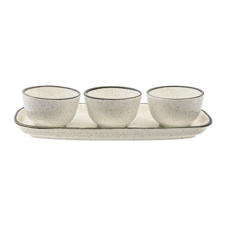 Set Copetinero Bandeja y 3 Bowls Picada Dip Ceramica Oxford