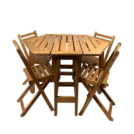 Mesa hexagonal + 4 sillas plegables Madera – Tromen