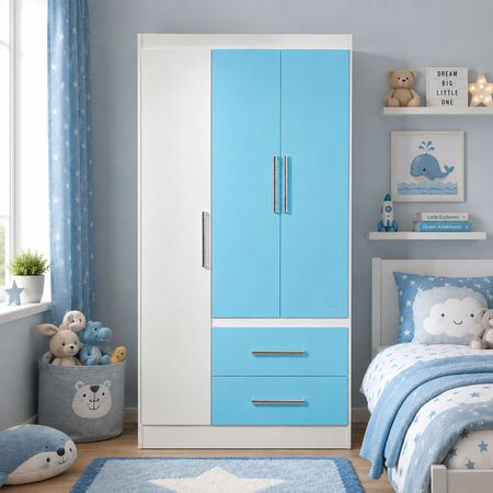 Placard Ropero Infantil Celeste 3 Puertas 2 Cajones Reforzado Maximo Fortaleza