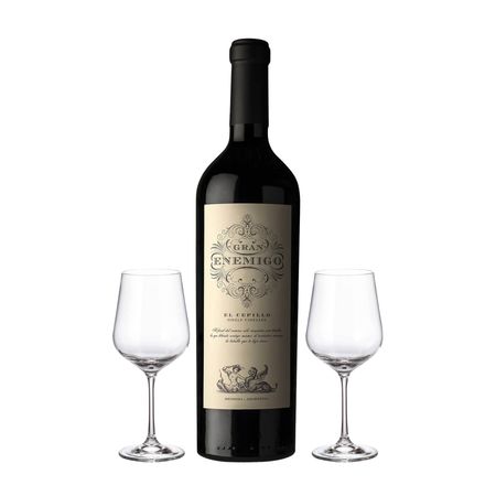 Set Vino Tinto Gran Enemigo Cabernet Franc Malbec y 2 Copas Con Estuche