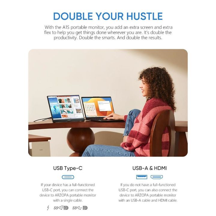 Monitor Portátil Arzopa A1S 14" Full HD IPS USB-C - Vista 2
