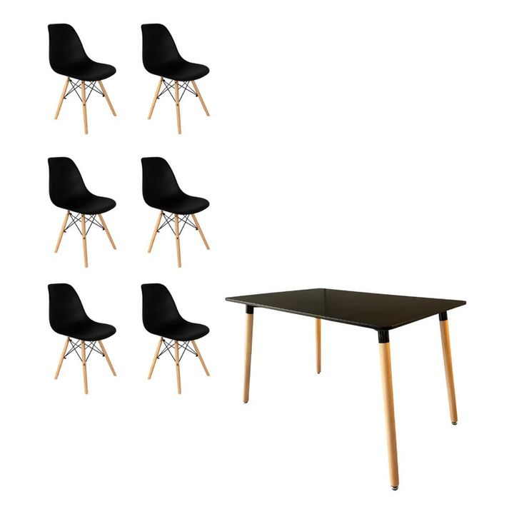 Juego De Comedor Mesa Nordica 120x80+6 Sillas Eames Negro - Vista 3