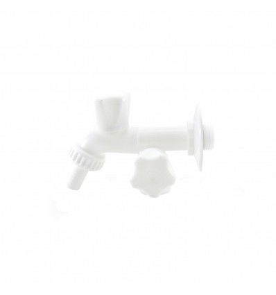 Canilla plástica doble para lavarropa 1/2" giro esférico Medio Giro