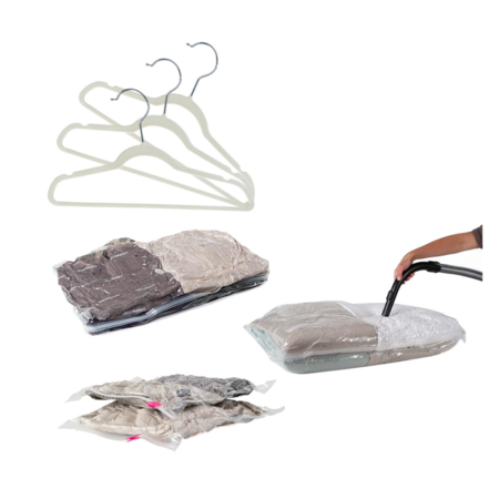 Set 60 Perchas Terciopelo Beige Adulto+ Bolsa Al Vacio