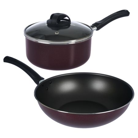 Batería de Cocina 3 piezas Cacerola Wok Aston Bordo 