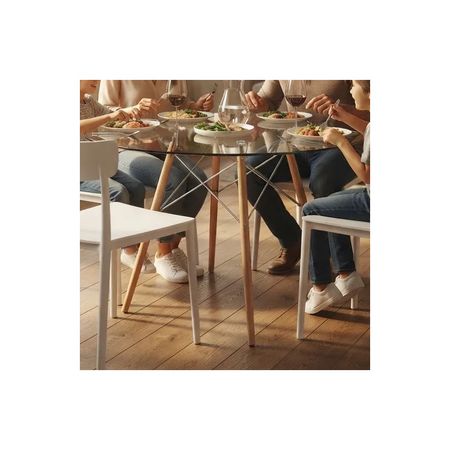 Juego De Comedor Mesa De Vidrio 100+4 Sillas Roma Blanco