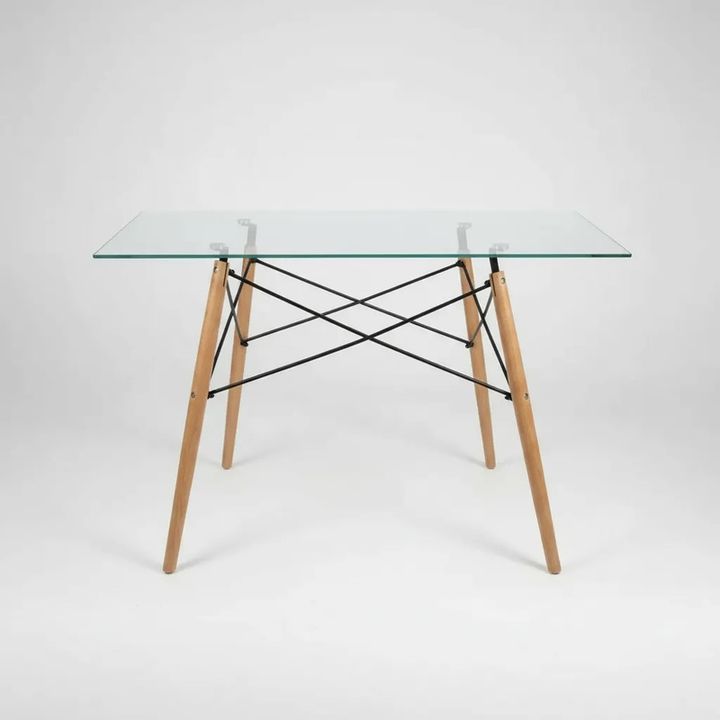Mesa De Comedor Rectangular De Vidrio Pata Madera 120x80cm Vidrio Madera - Vista 8