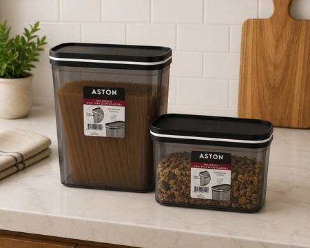 Set x 2 Frascos Contenedor Plastico Tapa Vertedor 2700 y 1250 ml Aston