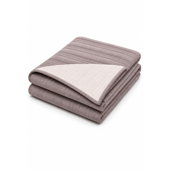 Cubrecama reversible queen con funda de almohada color gris claro/beige - Vista 3