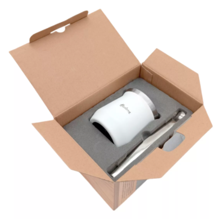 Mate Hudson Blanco Vaso Acero Doble Pared Bombilla