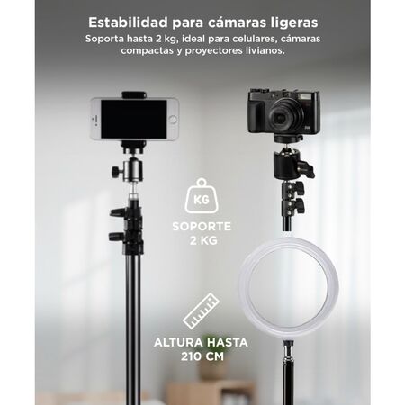 Tripode Profesional Gadnic 2,1 mts c/ Soportes para Celulares, Camaras y Fotografia