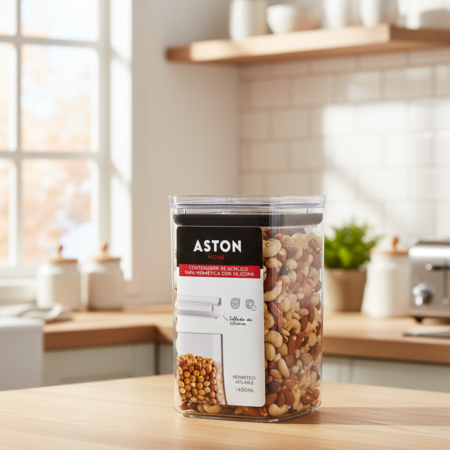 Taper Contenedor Hermético Apilable Acrílico 1400ml Cuadrado Aston