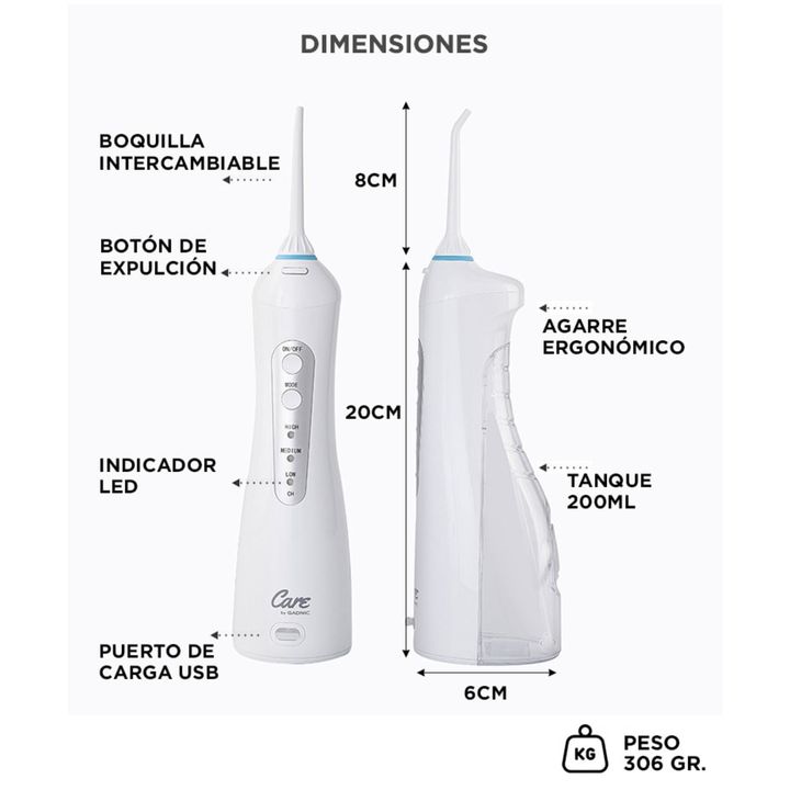 Irrigador Bucal Gadnic 100psi 200ml 3 Velocidades Inalámbrico 4 Boquillas - Vista 5