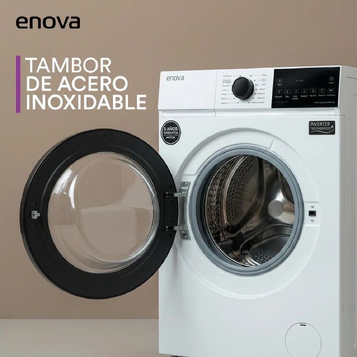 LAVARROPAS AUTOMÁTICO E-NOVA LE-06F12BL 6.5 KG 1200 RPM CARGA FRONTAL INVERTER BLANCO - Vista 5