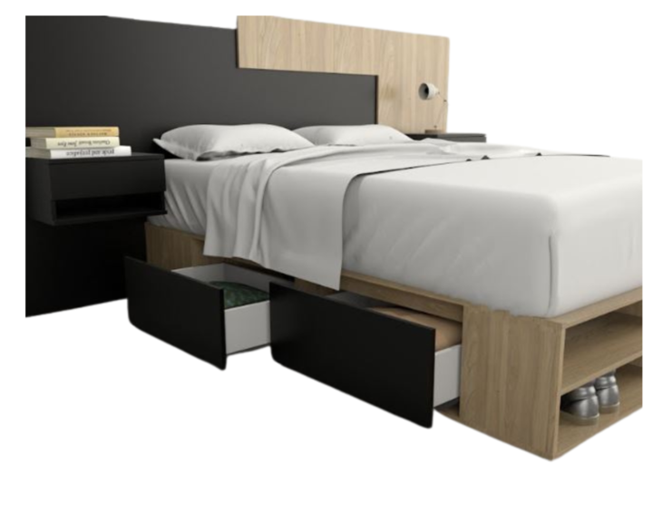 Base Cama Box Linea Minimal 1.40m 4 Cajones Con Estantes 6442 Nogal/Negro Tables - Vista 5