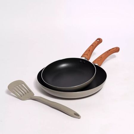 Set De 3 Piezas 2 Sartenes Antiadherentes Con Espátula De Nylon Carol Color Gris