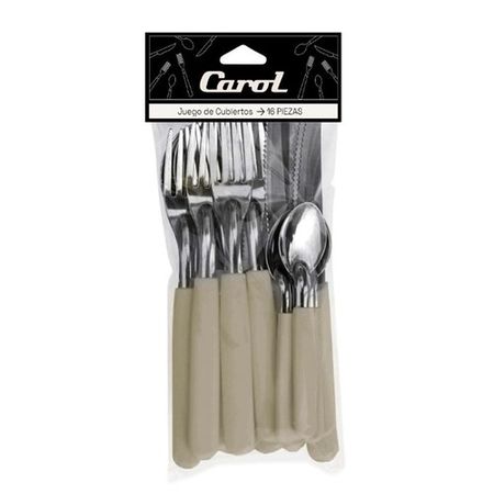 Juego de Cubiertos 16 Piezas Acero Inoxidable Carol Mango Plástico Beige
