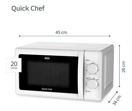 Microondas BGH B120M20 Mecánico Quick Chef Blanco 20 Litros - Vista 6