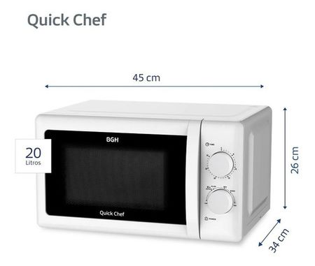 Microondas BGH B120M20 Mecánico Quick Chef Blanco 20 Litros