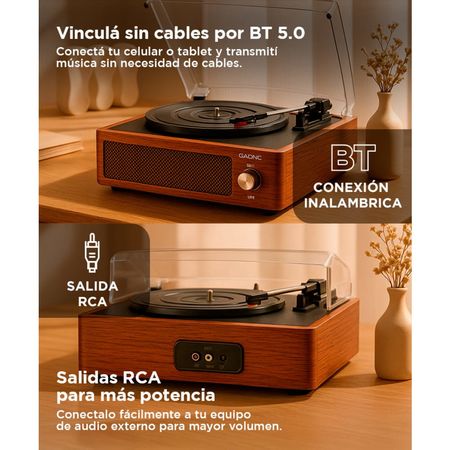 Tocadiscos Gadnic Soundix7 Retro Bluetooth 3 Velocidades FM USB