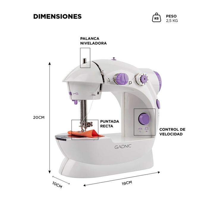 Máquina de Coser Gadnic SW2000 Hogareña Portátil 2 Velocidades Luz Led - Vista 6