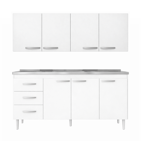 Alacena + Bajo Mesada 160cm Melamina Reforzada Blanco Mate Maximo Acapulco