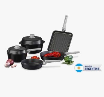 Bateria Cocina Antiadherente 5 Piezas Tio Tito Aluminio Gris