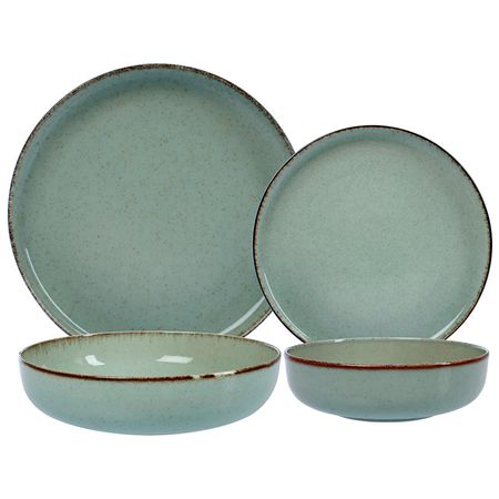 Vajilla 24 Piezas Plato Playo Postre Bowl Porcelana Envejecido Verde