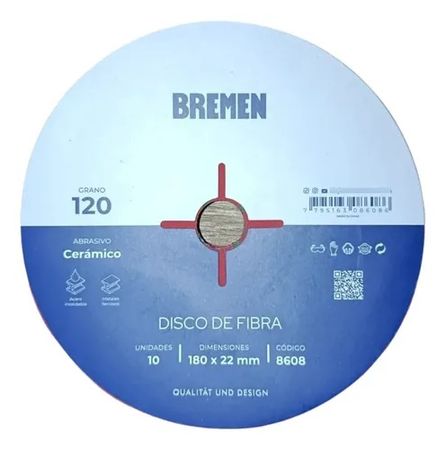 Disco de Fibra Bremen 7 Pulgadas 180mm Grano 120 Ceramico 10 Unidades