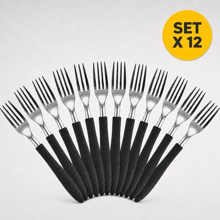Set X12 Tenedores de Acero Inoxidable y Mango Negro