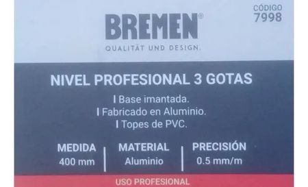 Nivel Magnético Bremen Aluminio 3 Gotas 40cm