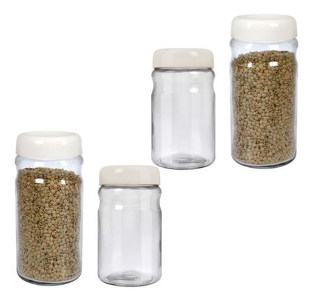 Set X 4 Frasco Vidrio Hermético Cierre Rosca Tapa Plástica Crema