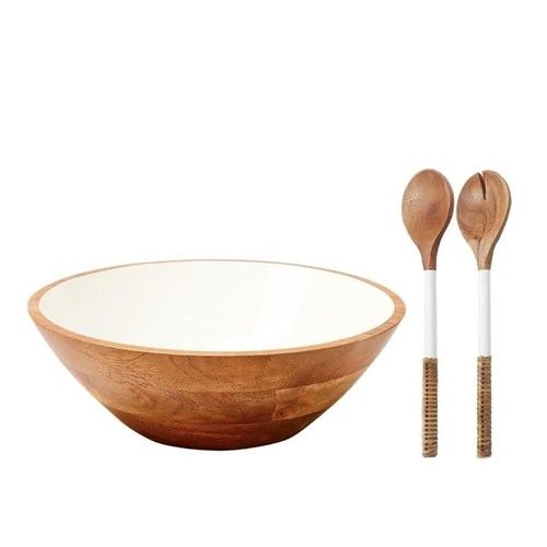 Set Bowl Madera Esmaltado + Utensilios Carol Madera x2 - Vista 1