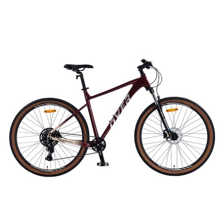 Bicicleta MTB Overtech Agressor R29 Aluminio, 1x9 Full SHIMANO CUES, Frenos Hidraulicos Shimano MT200, Suspensión Suntour XCT C/Bloqueo, Color Bordo/Beige, Tamaño del cuadro S