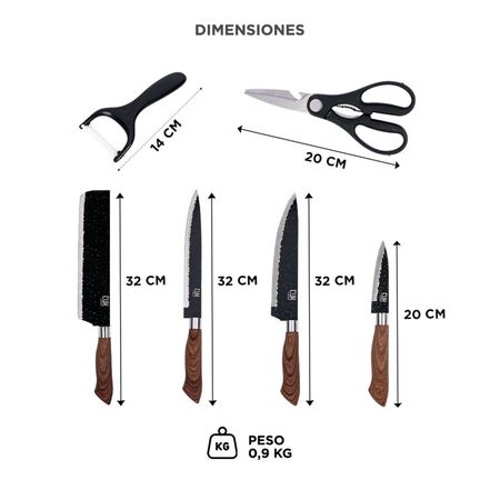 Set Gadnic x4 de Cuchillos de Cocina Con Mango Antideslizante + Pelador +Tijera 