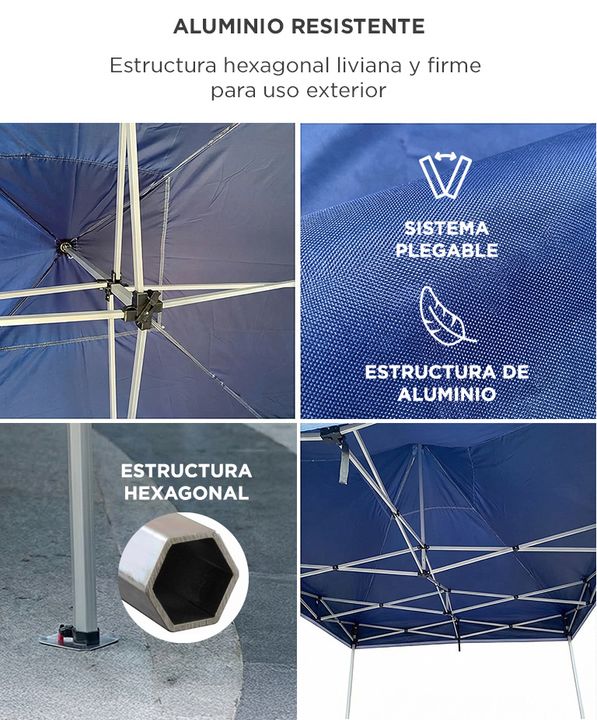 Gazebo Plegable Gadnic 3x3 Aluminio Estructura Hexagonal Impermeable - Vista 3