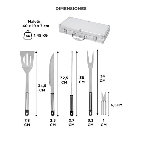 Kit Para Parrilla Gadnic  12 Piezas Acero inoxidable 