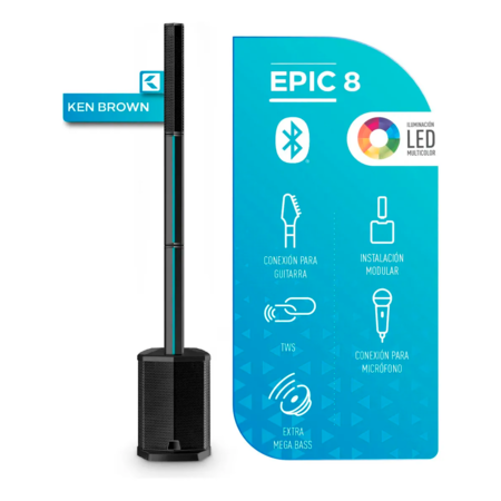 Bafle Potenciado Ken Brown Epic 8 140W RMS Woofer 8" Bluetooth TWS LED