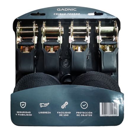 Cinta De Amarre Con Crique Gadnic 4 Pzas 700kg 5mt 25mm Ancho Tensor Traca Traka