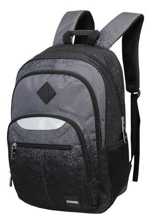 Mochila Kossok Mystic Escolar Porta Laptop Reforzada Negro/Gris Liso