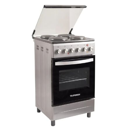 COCINA ELECTRICA KANJI BLACK KJH-EKX001V 50 CM 4 ANAFES HORNO 1500 WTS LUZ TAPA VIDRIO ACERO INOX